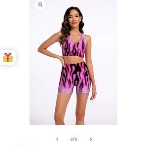 Pink and Black Flame Print Active Set